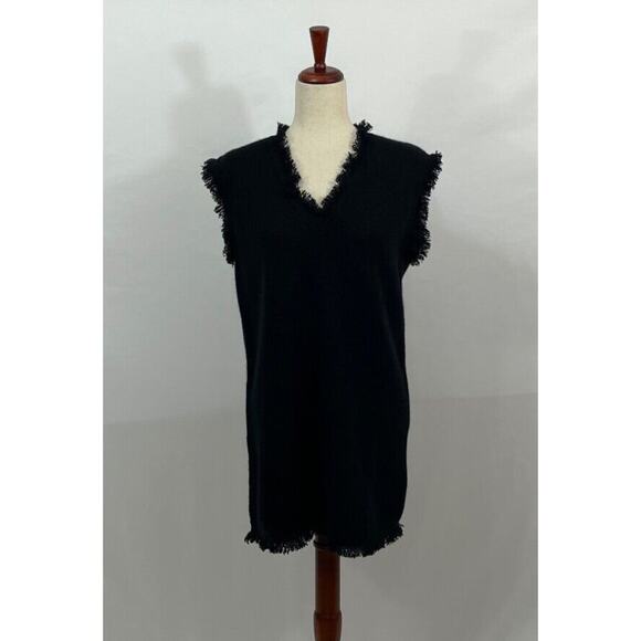 LISA YANG Sz 1 S Small Black Lola 100% Cashmere Fringe Trim Tunic Dress - Picture 2 of 14